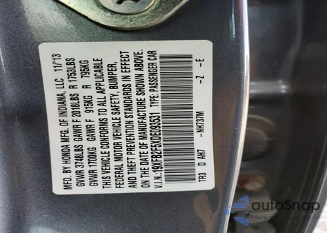 2013 Honda Civic Lx from USA, damaged, VIN 19XFB2F5XDE093531